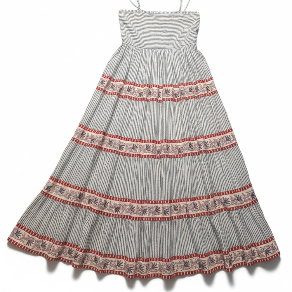 Oliphant The Grove Dress Size S Blue Striped Red Floral Maxi Resort Beach Flowy